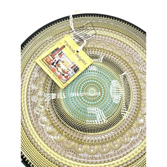 TURKISH GLASS 8.5" Salad Plates Hand Painted Oriental Pattern Set of 6 NWT Pink - Picture 9 of 12